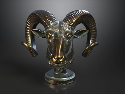 Luxury Modern Sofa And Coffee Table Set With Vintage Bronze Ram Head Sculpture Ornament 3d model