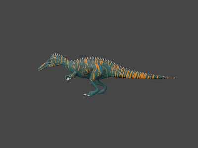 Realistic 3D Dinosaur Model With Blue Green Body And Orange Stripes Spiked Back 3d model