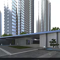 Modern High Rise Building Facade With Glass Curtain Wall Lighting And Surrounding Greenery Design