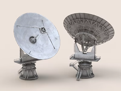 Large Industrial Satellite Dishes With Metal Parabolic Structures Mounted On Stands 3d model