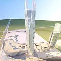 Modern Office Building With Glass Facade Geometric Design And Urban Skyline View