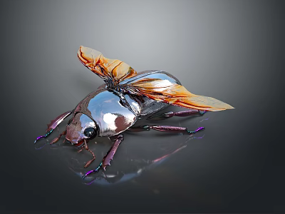 Metallic Beetle With Transparent Wings And Purple Iridescent Shell On Dark Background 3d model