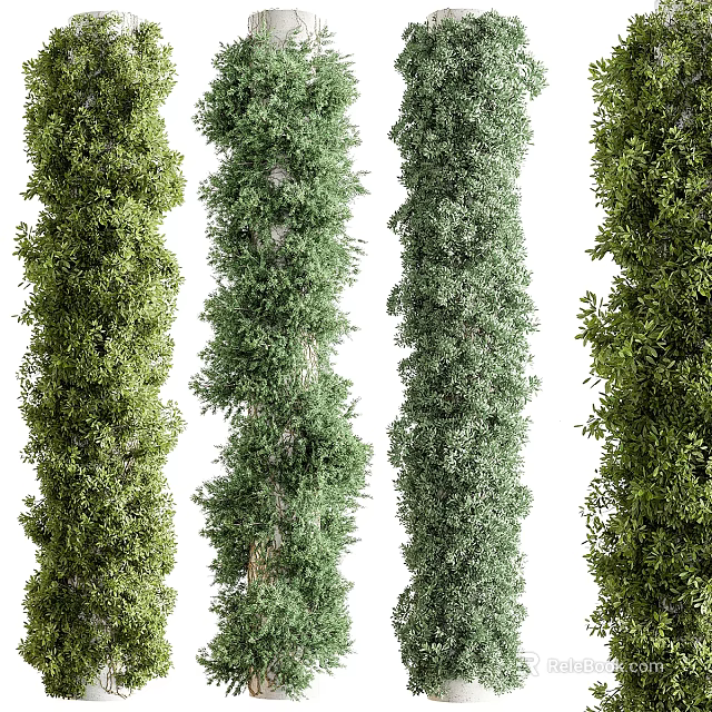 Decorative Green Leafy Columns Covered With Lush Vines And Fresh Foliage 3d model 