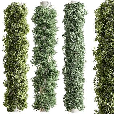 Decorative Green Leafy Columns Covered With Lush Vines And Fresh Foliage 3d model