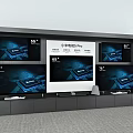 Modern Display Shelves With Multiple 55 Inch TV Screens And Digital Displays