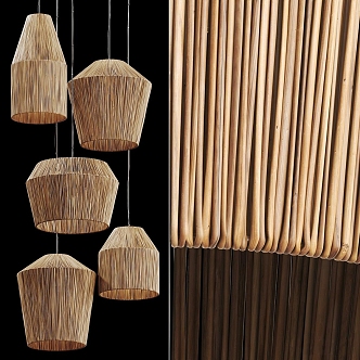 Rattan chandelier new Chinese chandelier decorative chandelier 3d model