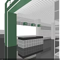 Modern Specialty Store Interior Design With Open Layout Green White Counter And Shelves