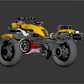 Yellow Motorcycle Modern Futuristic Design With Red Engine Black Seat Exhaust Pipes Headlight And Tires