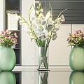 Modern Vase Flower Green Plant Flower Glass Vase Aquatic Plant Decorative Ornaments Floral Vase Flowers 3d model