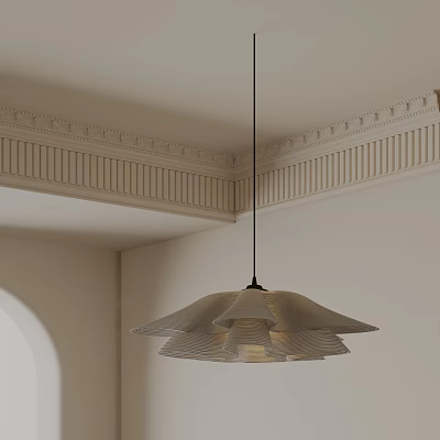 Layered Petal Shaped Chandelier In Room Corner With Decorative Cornice 3d model