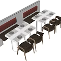 Modern Dining Table And Chair Set With Red Backrest Booth Seating And Round Turntable 3d model