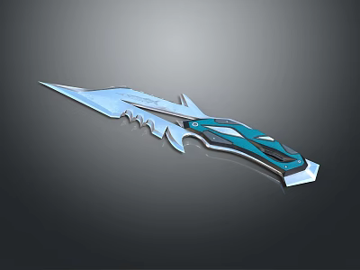 Modern Serrated Knife With Shiny Metal Blade And Blue Black Handle Design 3d model