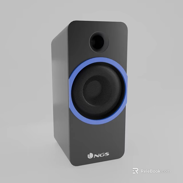 Black Speaker With Blue Circular Ring Stylish Modern Audio Device Design 3d model 
