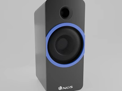 Black Speaker With Blue Circular Ring Stylish Modern Audio Device Design 3d model