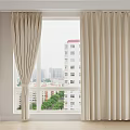 Elegant Beige Curtains Draped at Window with City Buildings and Trees