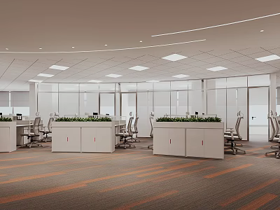 Modern Public Office Space With Open Workstations Ergonomic Chairs And Green Plants 3d model