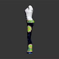 White Short Sleeved T shirt with Purple Straps and Colorful Patterned Pants with Decorative Details