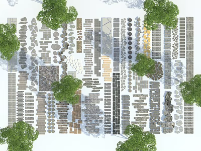 Garden Ornaments Display With Various Decorative Stones Green Plants And Landscaping Layouts 3d model