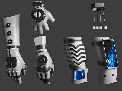 Futuristic Mechanical Wearable Devices Tech Inspired Gloves And Arm Sleeves With Digital Screens 3d model