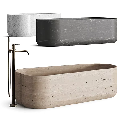 Natural Stone Bathtubs With Modern Freestanding Faucet 3d model
