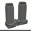 Modern Commercial Complex With Two Tower Glass Facades And Connected Atrium Retail Spaces