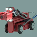Red Smart Robot With Mechanical Arm Wheels Lights And Blue Cable 3d model