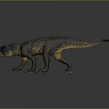 Detailed Realistic Dinosaur Model With Dark Green Yellow Body On Orange Base Against Grey Background