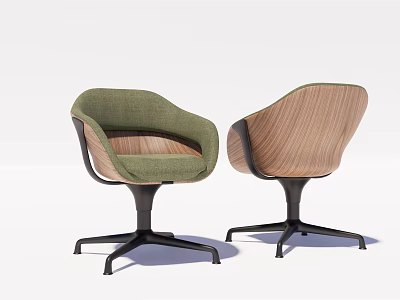 Modern Office Chair Green Fabric And Wooden Back With Swivel Base Design 3d model