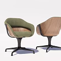 Modern Office Chair Green Fabric And Wooden Back With Swivel Base Design