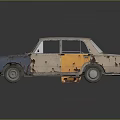 Old Rusty Vintage Car With Weathered Blue And Orange Peeling Paint Exterior
