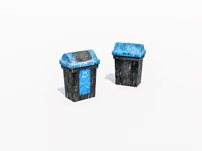 Two Household Trash Bins With Blue Lids And Recycling Symbols For Home Use 3d model