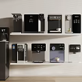Modern Stylish Shelf Display Featuring Various Daily Use Home Appliances And Coffee Makers