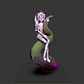 Purple Haired Female Character Sitting On Green And Pink Serpentine Creature Holding Its Head