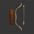 Vintage Traditional Handcrafted Wooden Hunting Bow with Arrows and Brown Leather Quiver