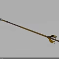 Yellow Shaft Spear With Blue Decorative Tip And Forked Metallic Base 3d model