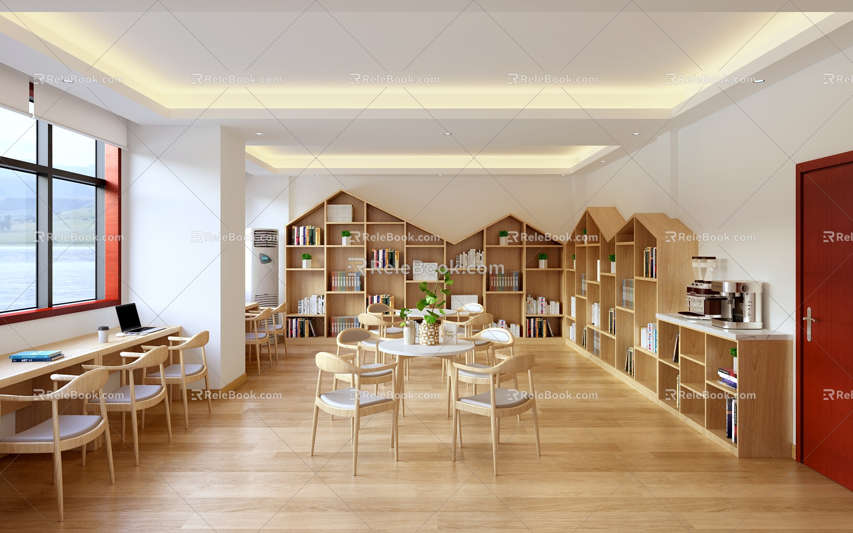 Modern Reading Room Reading Room Library Children's Reading Room Staff's Bookstore Staff's Home Bookshelf Children's Bookshelf Leisure Table and Chair Book Bar Bookcase 3d model