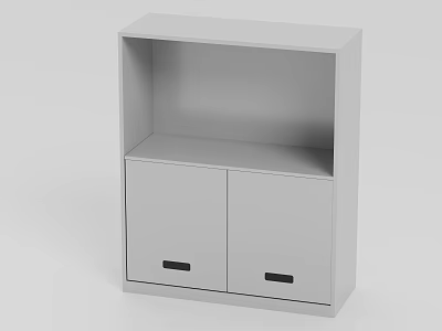 Modern White Storage Cabinet With Two Doors And Open Shelf Design 3d model