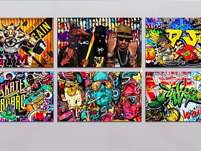 Bedroom Accent Wall With Colorful Graffiti Art Street Style Vibrant Mural Design 3d model