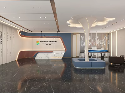 Modern Service Hall Interior With Reception Desk And Marble Floor Seating Area 3d model