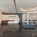 Modern Service Hall Interior With Reception Desk And Marble Floor Seating Area