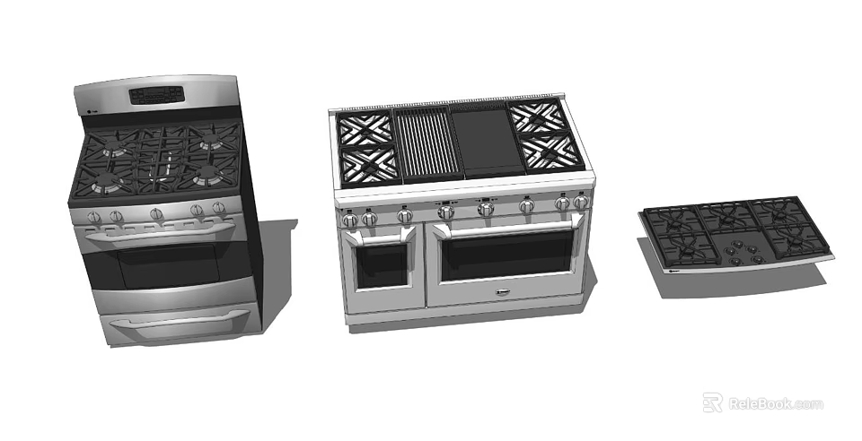 Stainless Steel Kitchen Appliances Featuring Gas Stoves And Double Oven Designs 3d model 