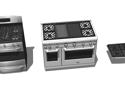 Stainless Steel Kitchen Appliances Featuring Gas Stoves And Double Oven Designs 3d model