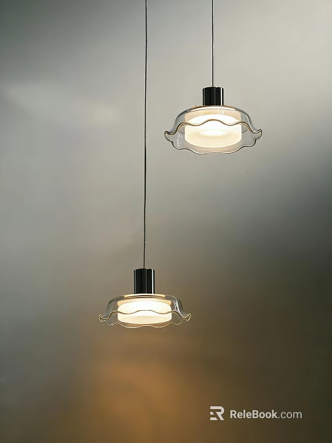 Modern Pendant Lights With Wavy Glass Shade And Metal Base Creating Warm Illumination 3d model 