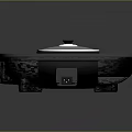 Black Square Electric Griddle with Round Lid Control Knobs and Ribbed Cooking Surface