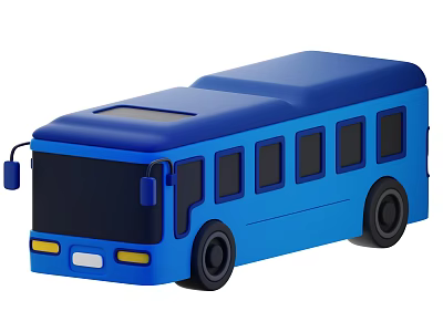 Blue Bus Cartoon Illustration With Simple Design Black Wheels And Window Details 3d model