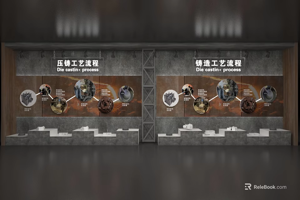 Industrial Process Display Wall With Die Casting And Oil Casting Illustrations 3d model 