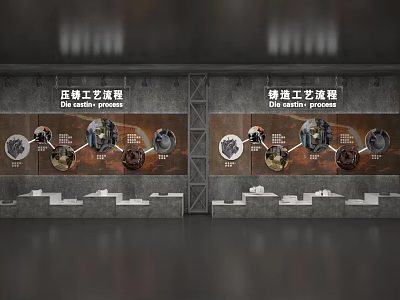 Industrial Process Display Wall With Die Casting And Oil Casting Illustrations 3d model
