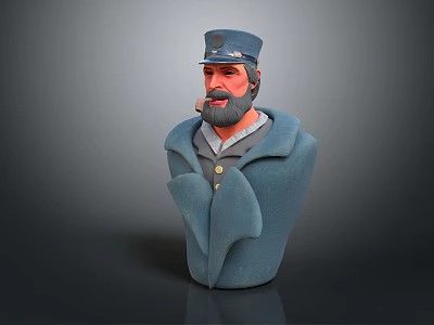 Man With Beard Wearing Uniform Hat In Bust Sculpture On Gray Background 3d model