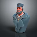 Man With Beard Wearing Uniform Hat In Bust Sculpture On Gray Background 3d model