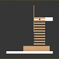 Modern Wooden Staircase With Black Metal Railings And White Platform Base